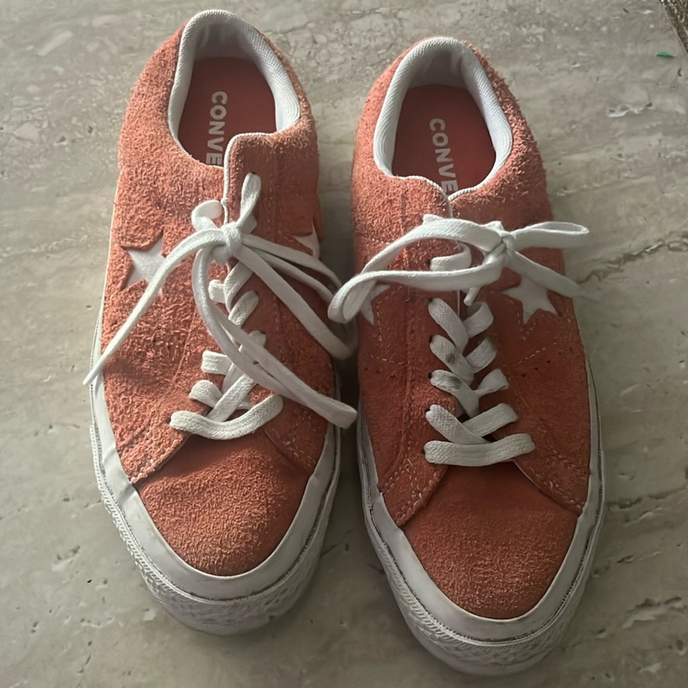 Peach fuzzy 9.5 slip on converse